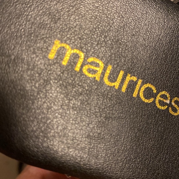 Maurices black/gold open toe heels with corkscrew. Size 8 4” heel - Picture 7 of 11